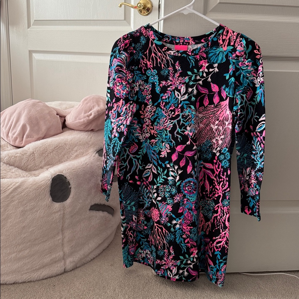 Kids Lilly Pulitzer Black Top with Pink and Blue Floral Design